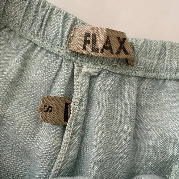 FLAX Linen Crop Pants Size S Robin's Egg Blue Pastel 25" Sustainable Lagenlook - Picture 6 of 11
